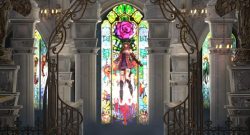 Miriam in front of Stained Glass Bloodstained