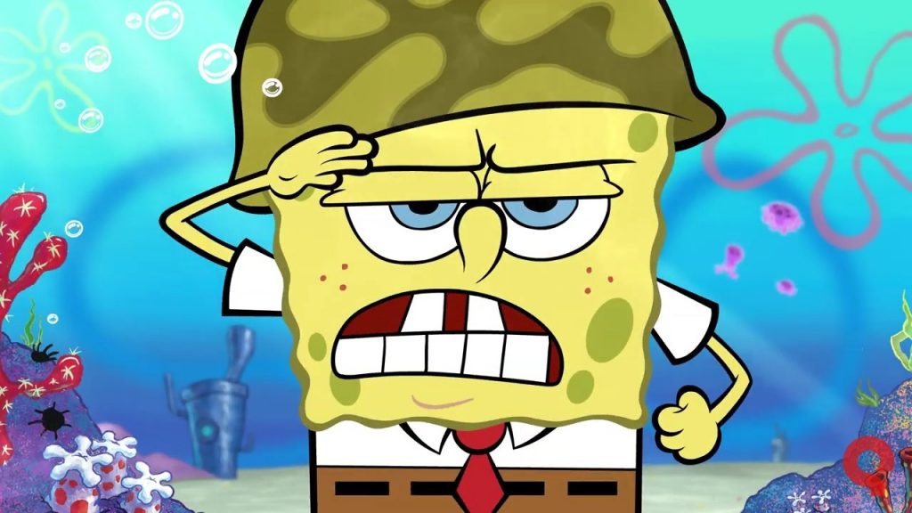 Spongebob Saluting with Military Helmet on