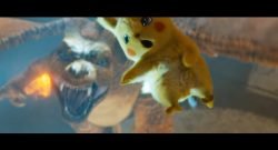 Pikachu Jumping Away from Charizard
