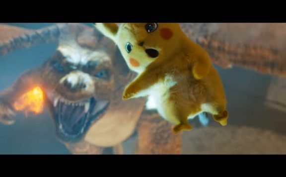 Pikachu Jumping Away from Charizard